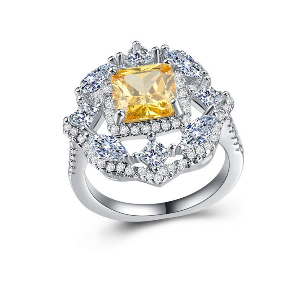NEW Silver Cushion Citrine Diamond Halo Ring - Picture 2 of 4